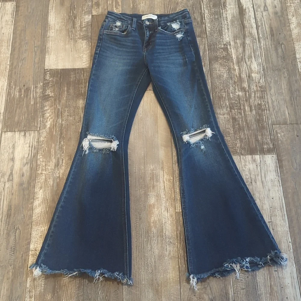FLYING MONKEY Mid Rise Flare stretch destroyed jeans BY4668R The Buckle sz25x31L - Picture 8 of 15